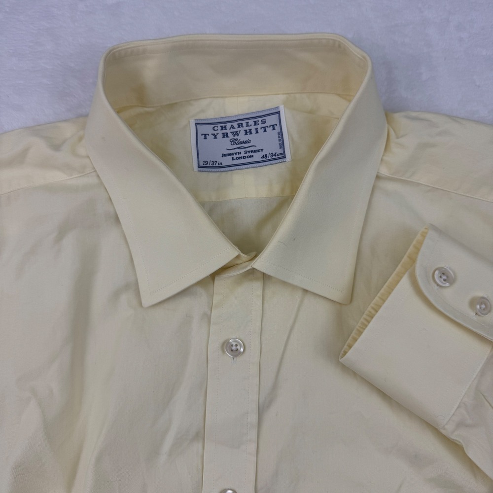 Charles Tyrwhitt Classic Fit Dress Shirt Yellow Cotton 19/37 Mens Pocket XL